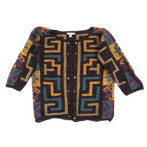 Peruvian Connection Knit Cardigan Sweater Small Pima Bohemian Cropped Designer